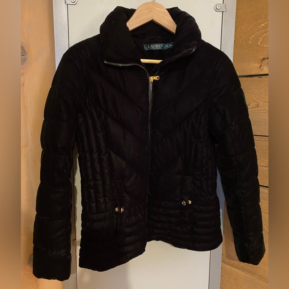 Ralph Lauren Black Velvet Puffy Jacket - Picture 2 of 6
